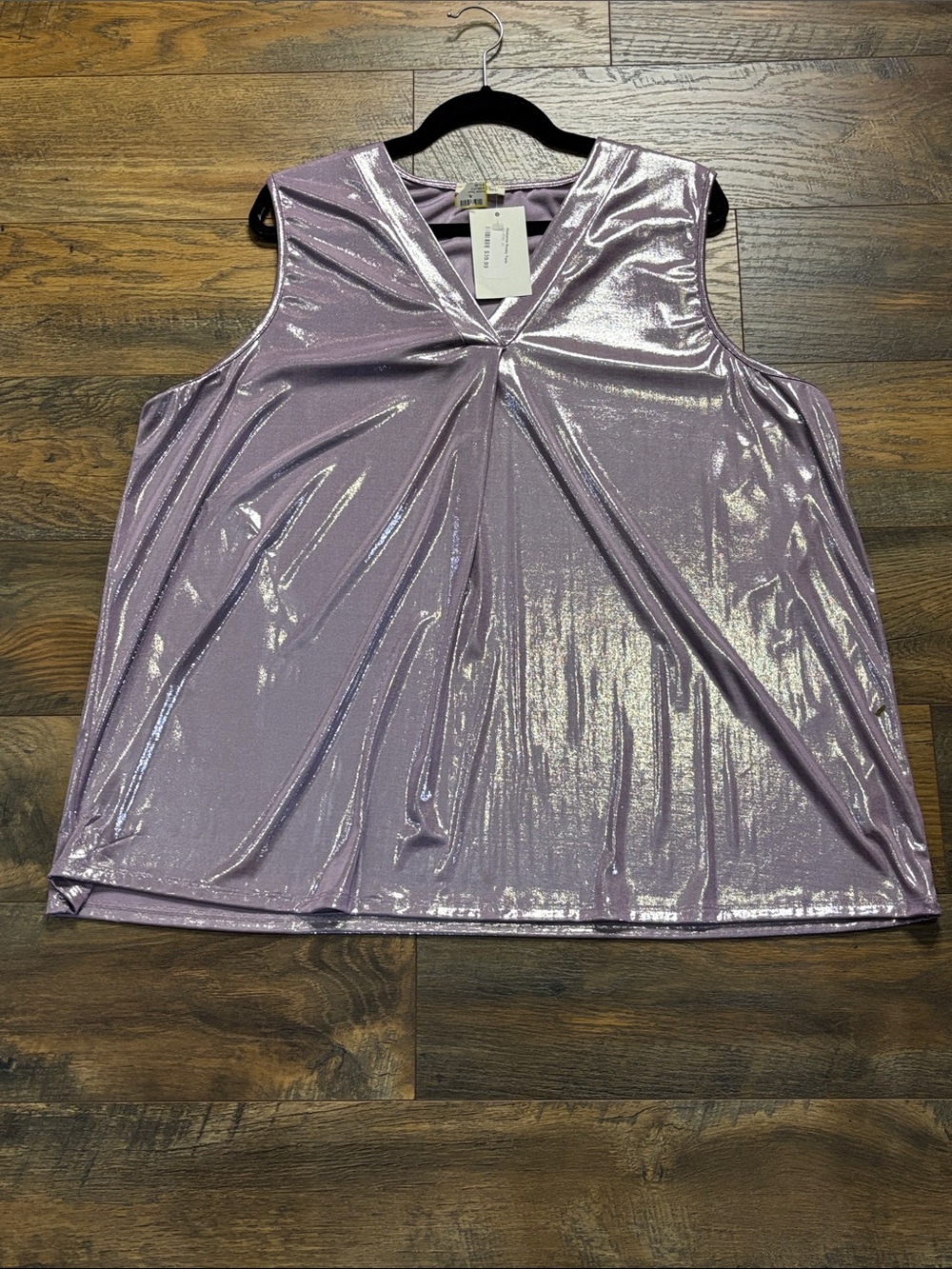 Shimmering Lilac Twist V-Neck Sleeveless Tank Top